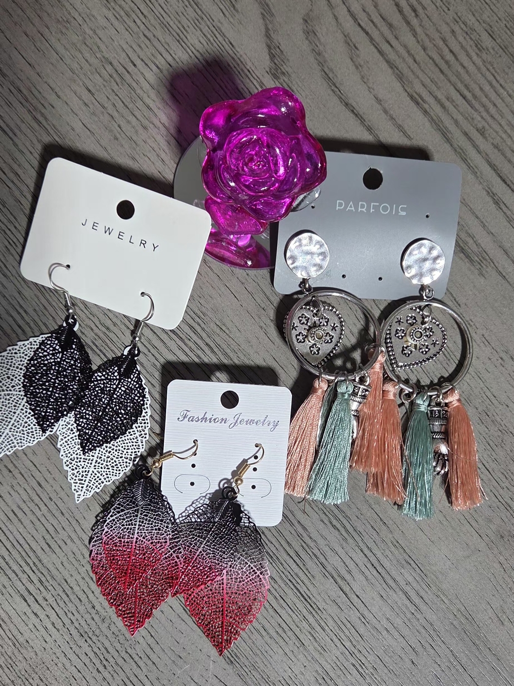 Multicolor Tassel Hoop Earrings and Fashion Leaf Drop Earrings - Set